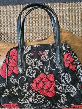 Vera Bradley Black & Red Quilted Floral Satchel Shoulder Bag